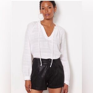 Cloth and Stone White V Neck Ruffle Raglan Pullover Blouse, Long Sleeve, Size S